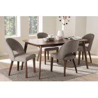 Baxton Studio Wesley-Light Grey-5PC Dining Set Wesley Mid-Century Modern Light Grey Fabric Upholstered Walnut Finished Wood 5-Piece Dining Set